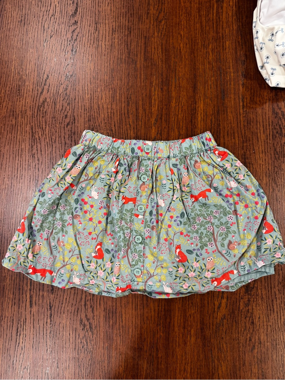 Boden Girls Floral Fox Print Button-Front Skirt - Mint Green